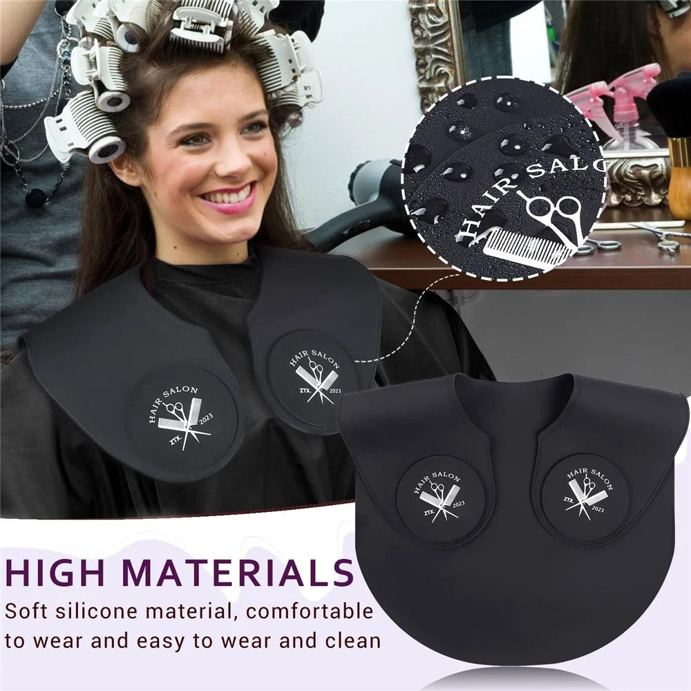 Hair Cutting Guide Collar Silicone Waterproof Hair Dye Cape Soft Salon Haircut Neck Guard - Black - 3
