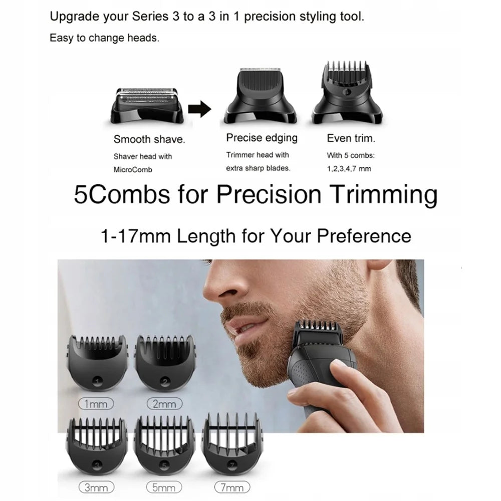 6Pcs / Set Electric Shaver Trimmer Head for Braun Series 3 3040s / 301s / 300s Replacement Razor Blade with 5 Combs - 6