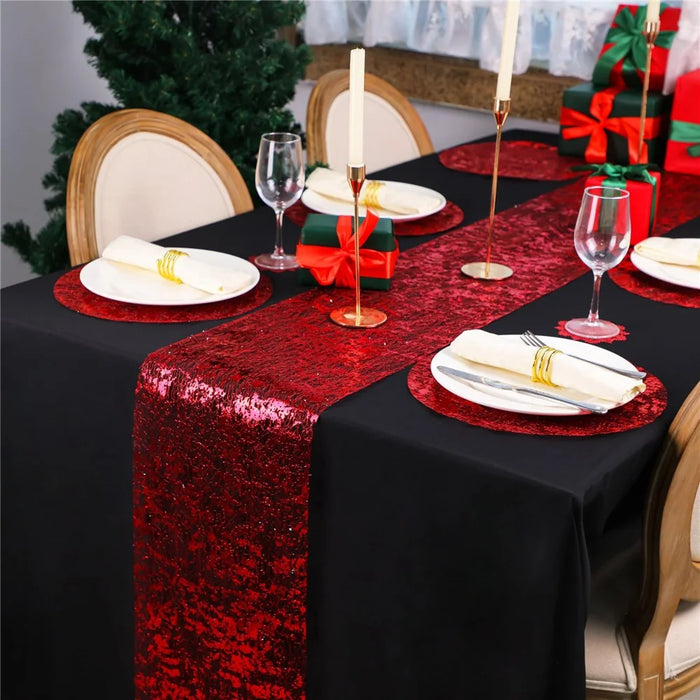 6Pcs Hot Stamping Mesh Placemats Round Table Mats Wedding Holiday Banquet Decoration - Red - 4