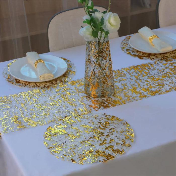 6Pcs Hot Stamping Mesh Placemats Round Table Mats Wedding Holiday Banquet Decoration - Red - 5
