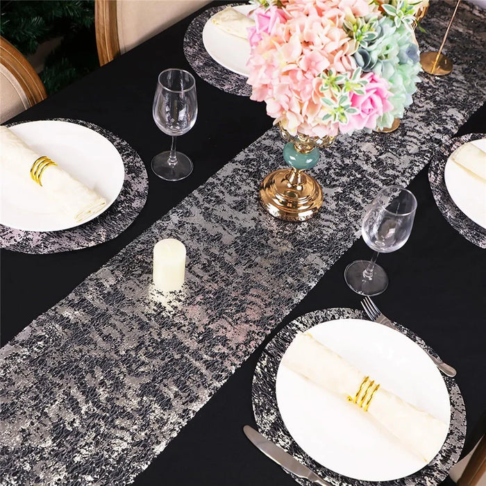 6Pcs Hot Stamping Mesh Placemats Round Table Mats Wedding Holiday Banquet Decoration - Red - 6