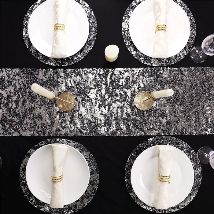 6Pcs Hot Stamping Mesh Placemats Round Table Mats Wedding Holiday Banquet Decoration - Red - 7
