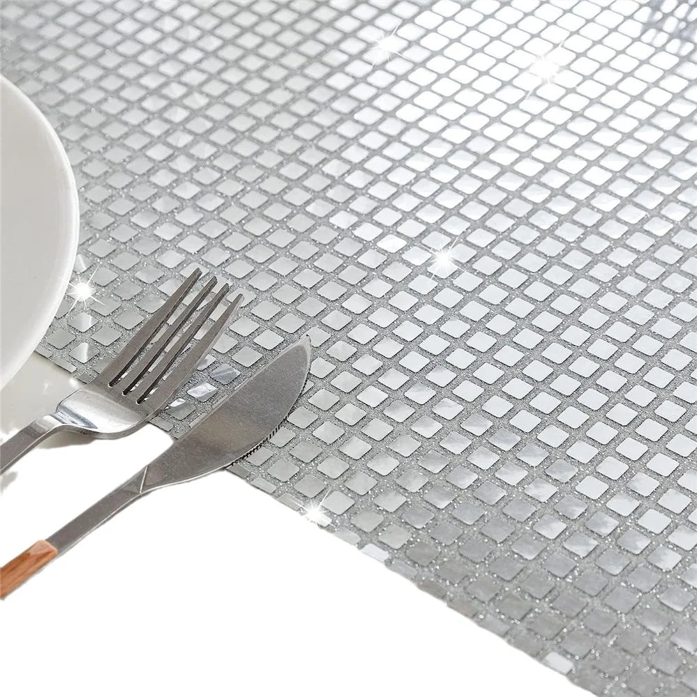 30x45cm Sequin Plaid Placemat Party Home Decor Polyester Table Protection Mat - Silver-White - 2