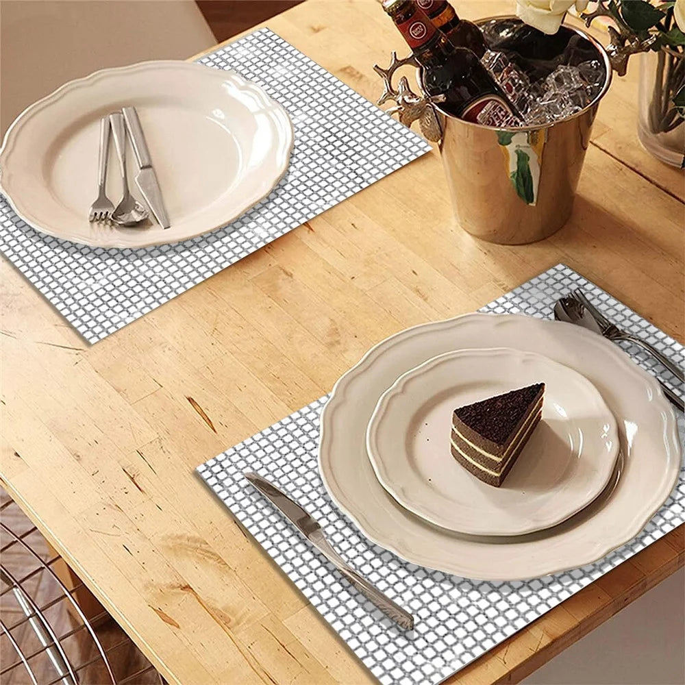 30x45cm Sequin Plaid Placemat Party Home Decor Polyester Table Protection Mat - Silver-White - 3