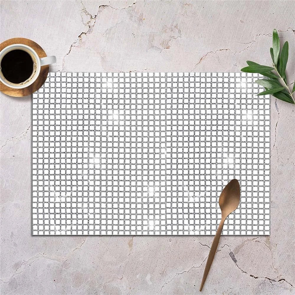 30x45cm Sequin Plaid Placemat Party Home Decor Polyester Table Protection Mat - Silver-White - 5