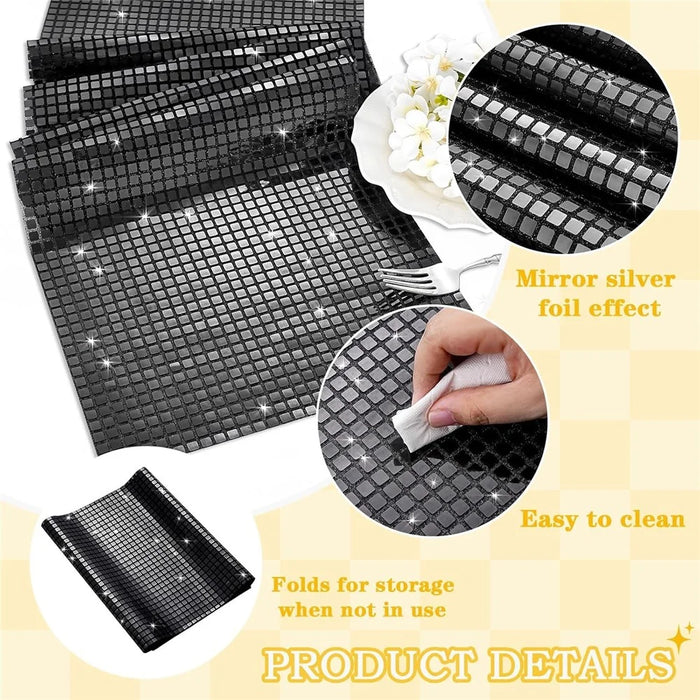 30x180cm Disco Mirror Sequin Plaid Table Runner European Wedding Party New Year Decor Tablet Flag - Black - 4