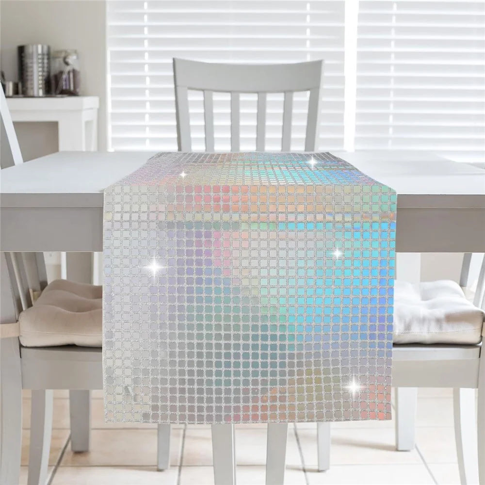 30x180cm Disco Mirror Sequin Plaid Table Runner European Wedding Party New Year Decoration - 3