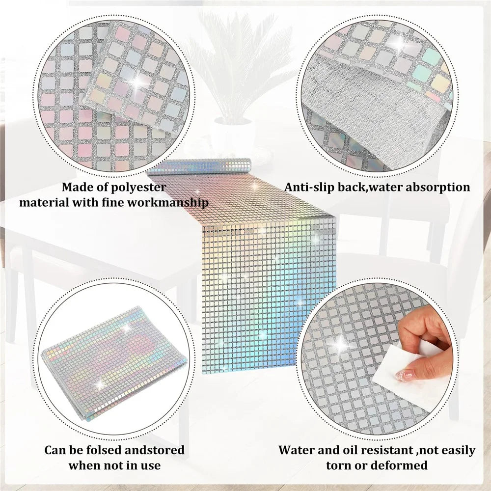 30x180cm Disco Mirror Sequin Plaid Table Runner European Wedding Party New Year Decoration - 6