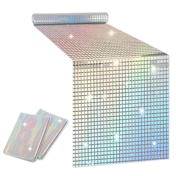 30x275cm Disco Mirror Sequin Plaid Table Runner European Wedding Party New Year Decoration - 1