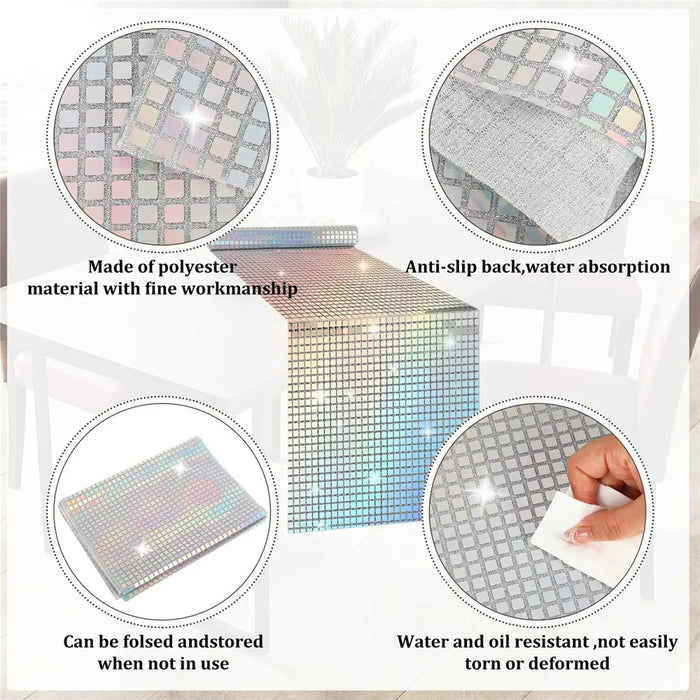 30x275cm Disco Mirror Sequin Plaid Table Runner European Wedding Party New Year Decoration - 6