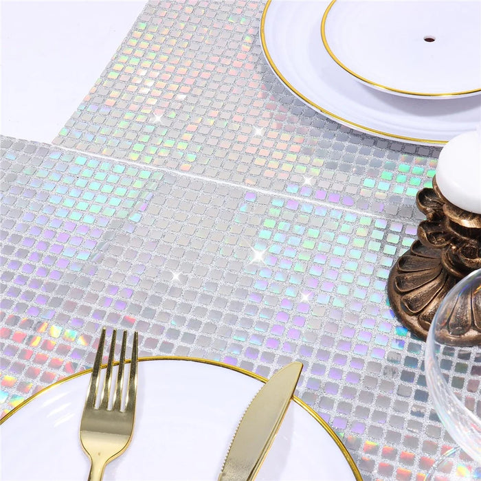 30x275cm Disco Mirror Sequin Plaid Table Runner European Wedding Party New Year Decoration - 7