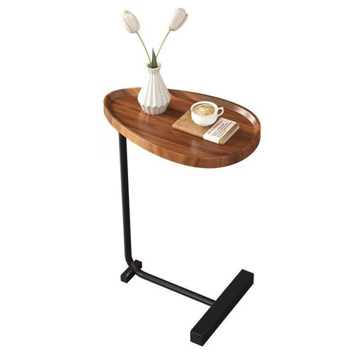 Waterdrop Shape Side Table Mini Coffee Table Bedside Sofa End Table Storage Rack - Walnut - 1