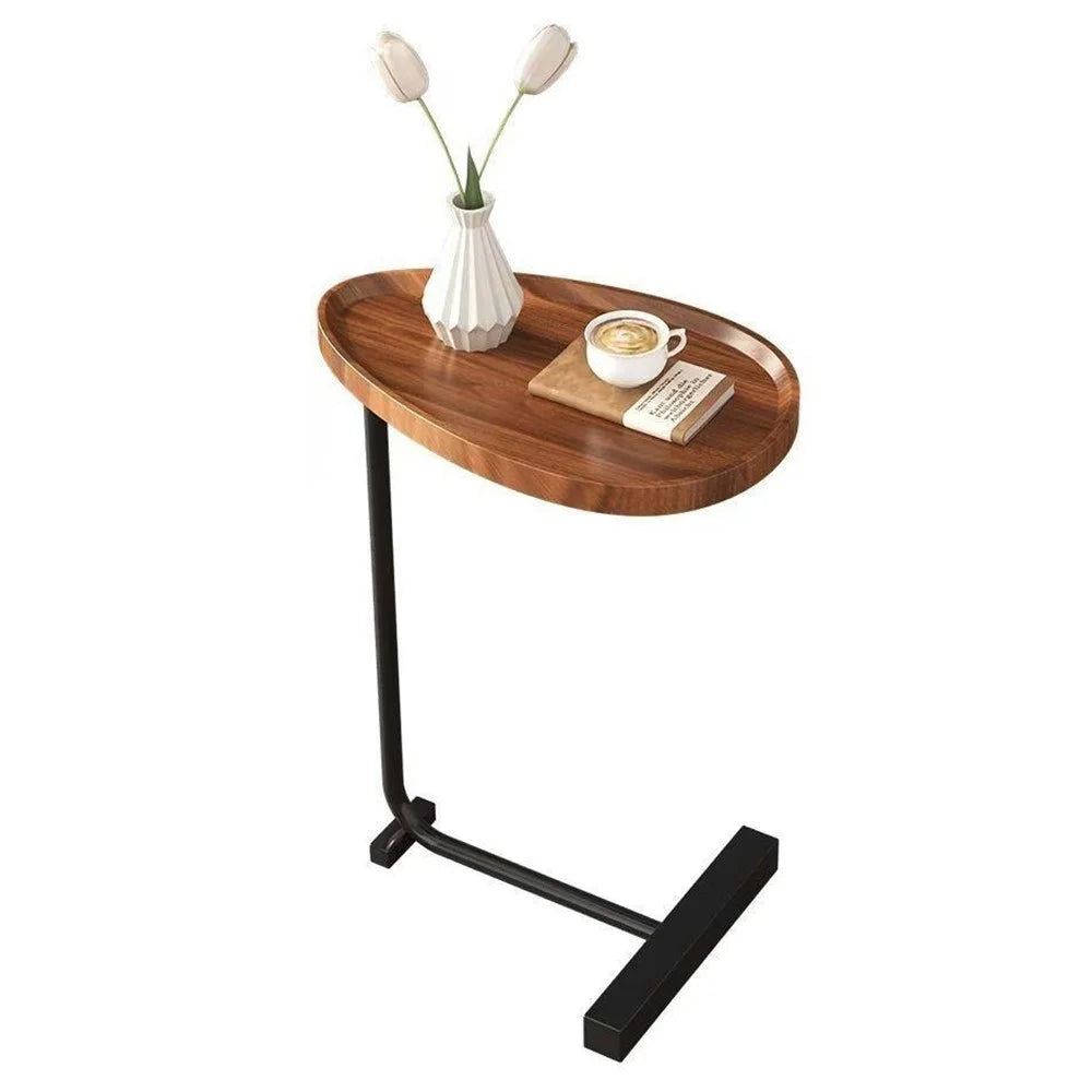 Waterdrop Shape Side Table Mini Coffee Table Bedside Sofa End Table Storage Rack - Walnut - 1