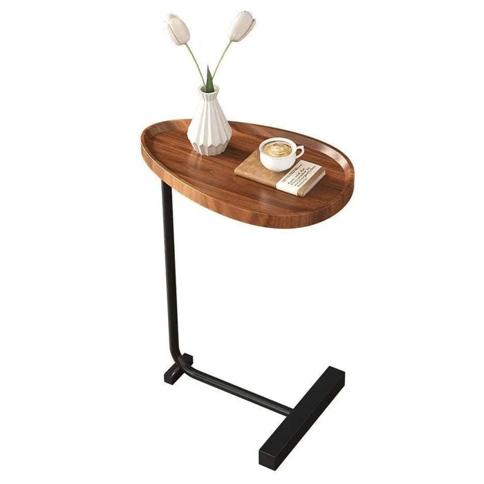 Waterdrop Shape Side Table Mini Coffee Table Bedside Sofa End Table Storage Rack - Walnut - 1