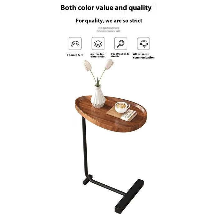 Waterdrop Shape Side Table Mini Coffee Table Bedside Sofa End Table Storage Rack - Walnut - 2