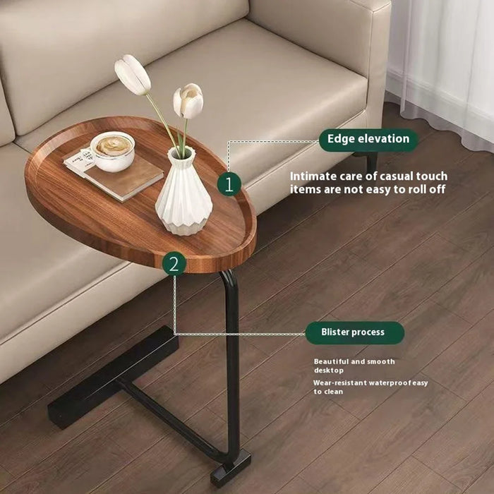 Waterdrop Shape Side Table Mini Coffee Table Bedside Sofa End Table Storage Rack - Walnut - 3