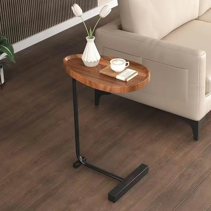 Waterdrop Shape Side Table Mini Coffee Table Bedside Sofa End Table Storage Rack - Walnut - 4
