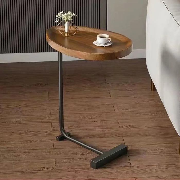 Waterdrop Shape Side Table Mini Coffee Table Bedside Sofa End Table Storage Rack - Walnut - 5