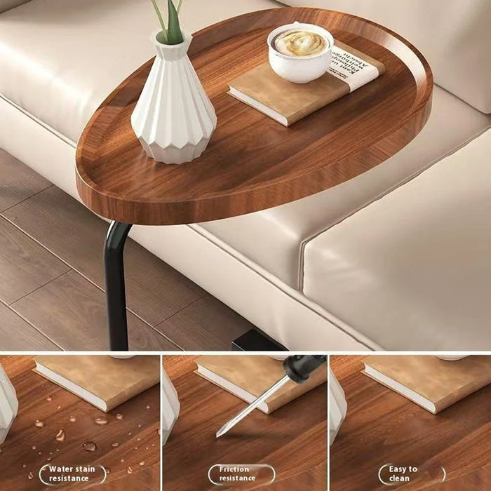 Waterdrop Shape Side Table Mini Coffee Table Bedside Sofa End Table Storage Rack - Walnut - 6