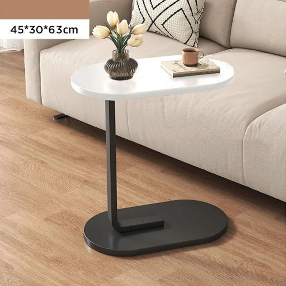Oval Side Table Mini Coffee Table Sofa Bedside End Table Storage Rack for Living Room Bedroom - Black Bracket / White Table - 1