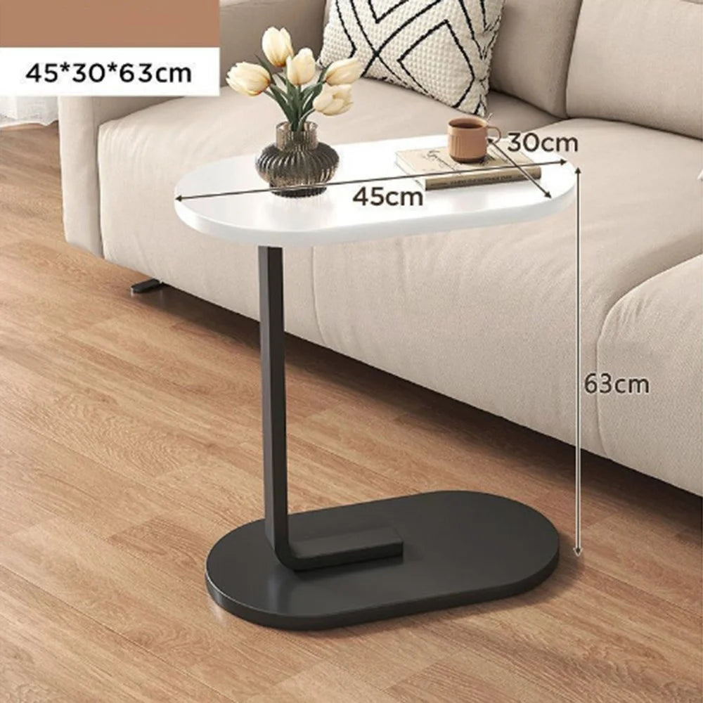 Oval Side Table Mini Coffee Table Sofa Bedside End Table Storage Rack for Living Room Bedroom - Black Bracket / White Table - 2