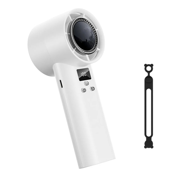 100-Speed Stepless Handheld Fan LED Display Portable Wind Blower Adjustable Cooling Fan - White - 1