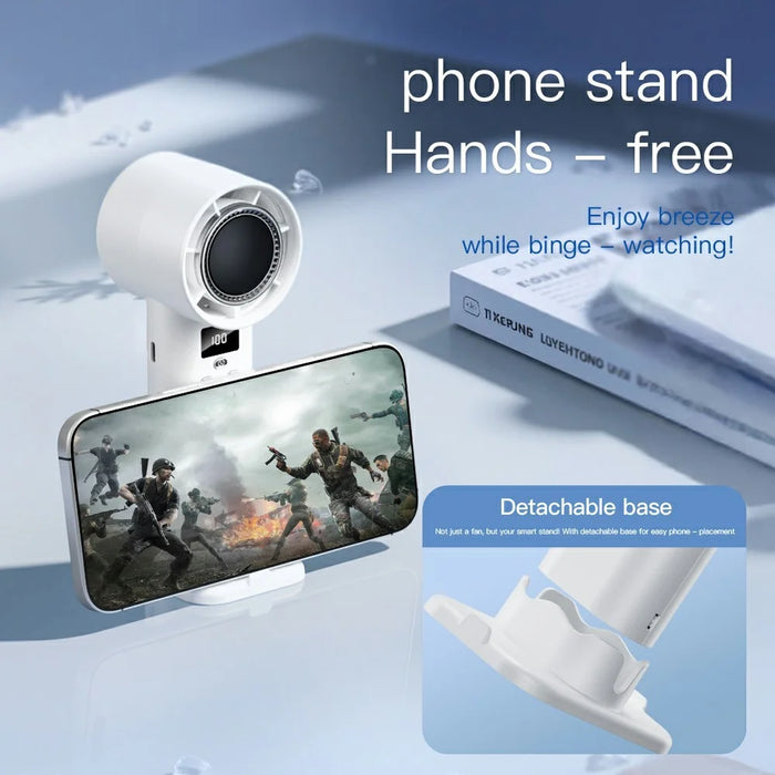 100-Speed Stepless Handheld Fan LED Display Portable Wind Blower Adjustable Cooling Fan - White - 5