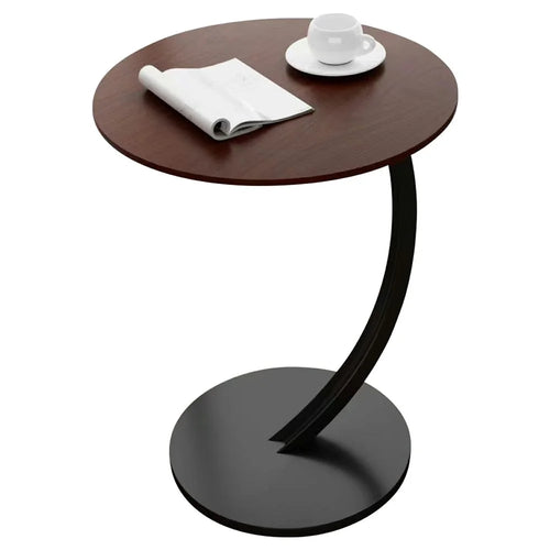 Round Side Table Living Room Balcony Leisure Coffee Table Sofa End Table Bedroom Storage Rack - Walnut Color / Black Bracket - 1