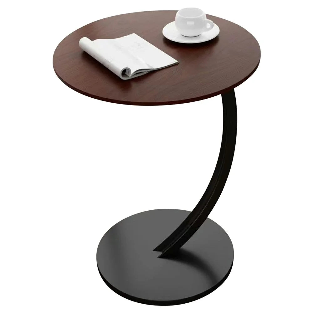 Round Side Table Living Room Balcony Leisure Coffee Table Sofa End Table Bedroom Storage Rack - Walnut Color / Black Bracket - 1