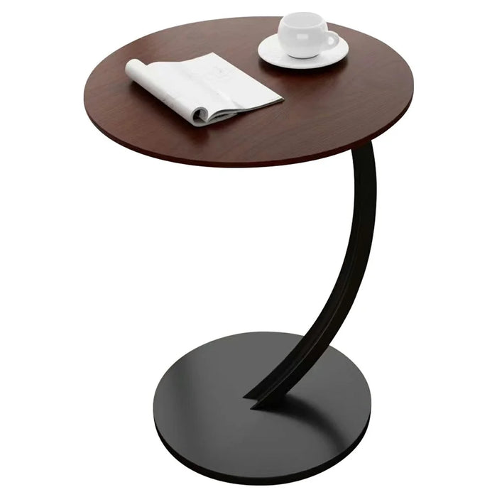 Round Side Table Living Room Balcony Leisure Coffee Table Sofa End Table Bedroom Storage Rack - Walnut Color / Black Bracket - 1