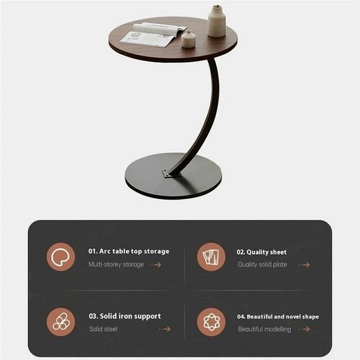 Round Side Table Living Room Balcony Leisure Coffee Table Sofa End Table Bedroom Storage Rack - Walnut Color / Black Bracket - 2