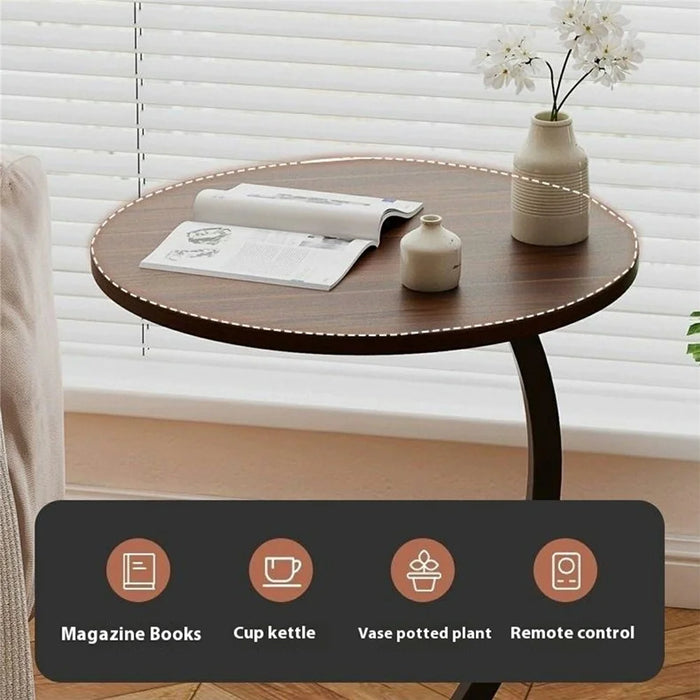 Round Side Table Living Room Balcony Leisure Coffee Table Sofa End Table Bedroom Storage Rack - Walnut Color / Black Bracket - 3