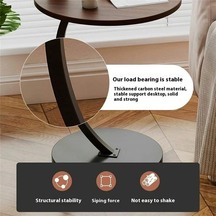 Round Side Table Living Room Balcony Leisure Coffee Table Sofa End Table Bedroom Storage Rack - Walnut Color / Black Bracket - 4