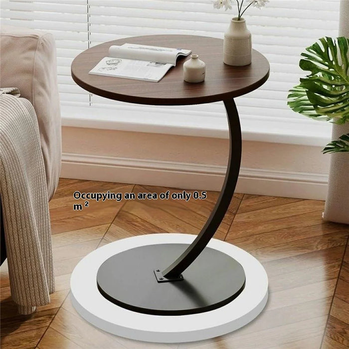 Round Side Table Living Room Balcony Leisure Coffee Table Sofa End Table Bedroom Storage Rack - Walnut Color / Black Bracket - 5