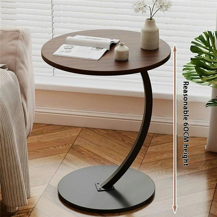 Round Side Table Living Room Balcony Leisure Coffee Table Sofa End Table Bedroom Storage Rack - Walnut Color / Black Bracket - 7