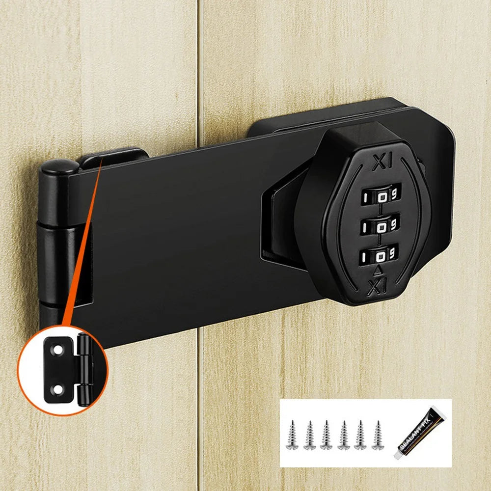 Cabinet Door Combination Lock 3 Inch Double Hole Screw Installation + No Drill Adhesive Anti-Theft Drawer Locks - Matte Black - 1