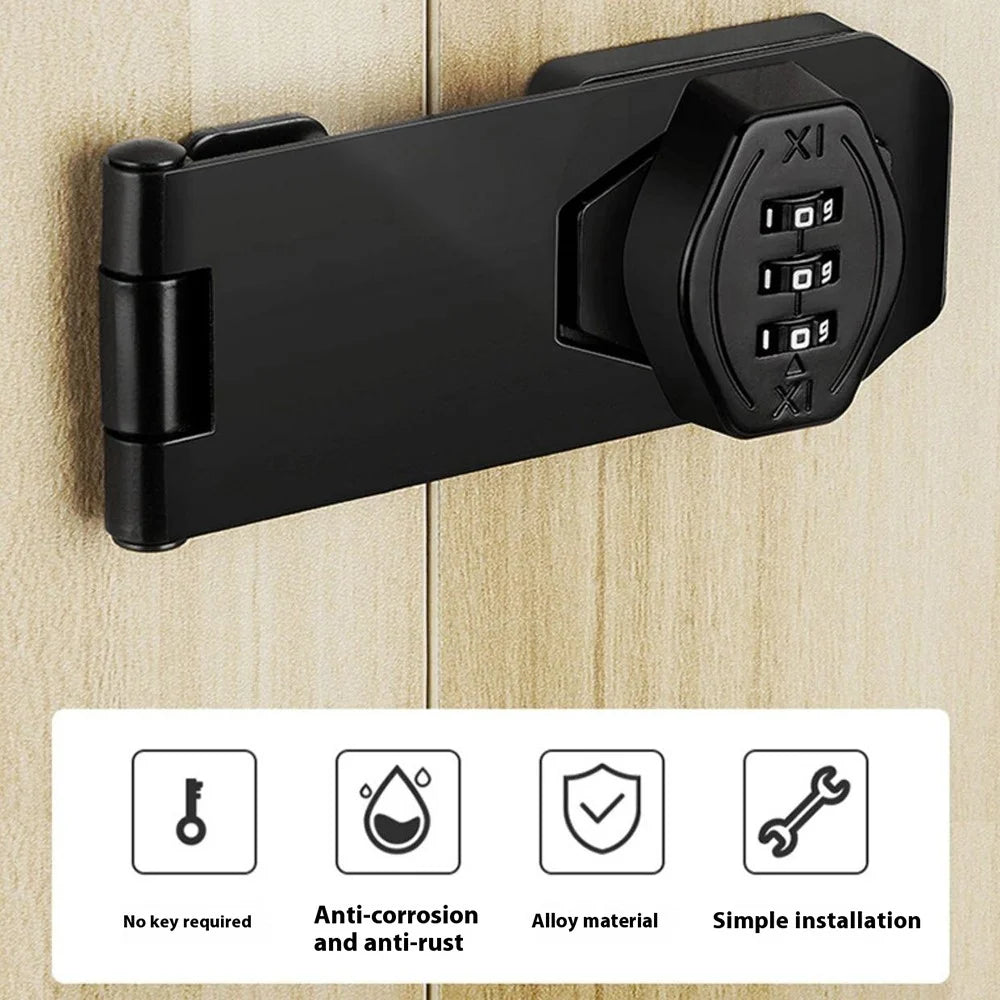 Cabinet Door Combination Lock 3 Inch Double Hole Screw Installation + No Drill Adhesive Anti-Theft Drawer Locks - Matte Black - 3