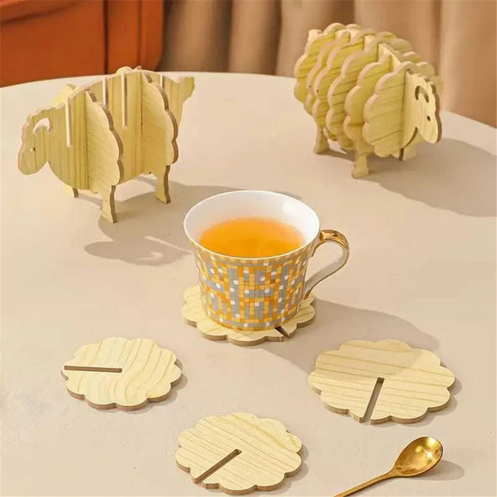 Sheep Shaped Wooden Coaster Heat Resistant Mat Creative Table Decor Bamboo Craft Ornament For Home Dining - 1