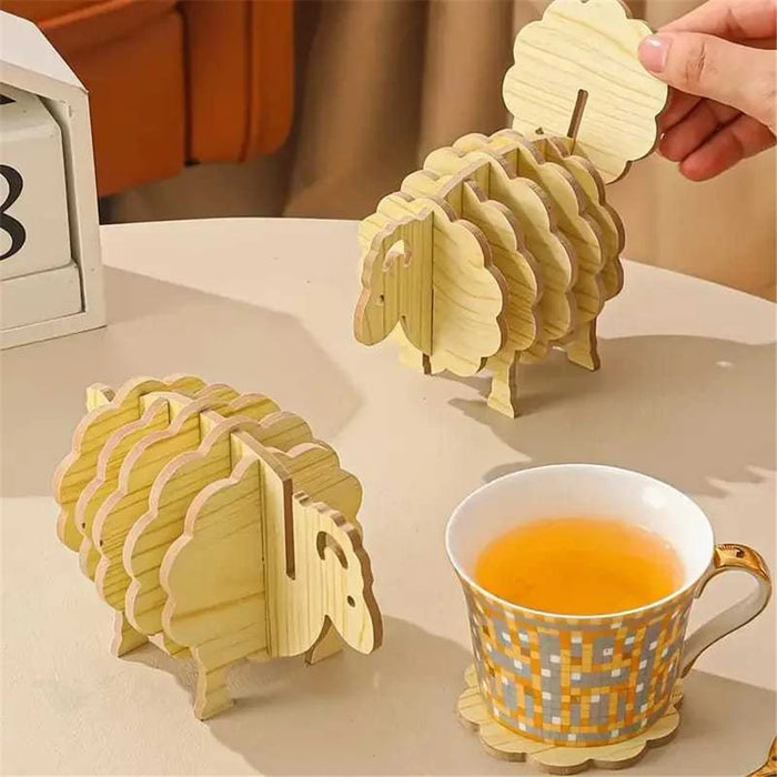 Sheep Shaped Wooden Coaster Heat Resistant Mat Creative Table Decor Bamboo Craft Ornament For Home Dining - 2