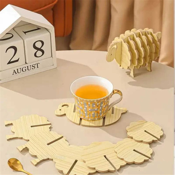 Sheep Shaped Wooden Coaster Heat Resistant Mat Creative Table Decor Bamboo Craft Ornament For Home Dining - 3