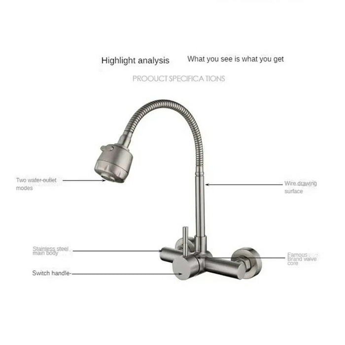 SK8207-1 304 Stainless Steel Kitchen Sink Faucet Pull Down Hot and Cold Water Mixer 2 Modes Tap - 3