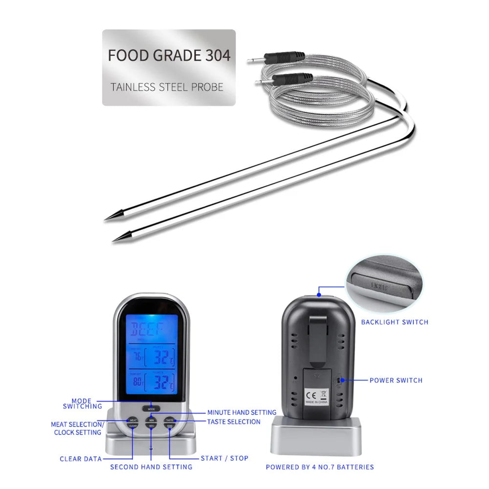 TS-K32 Bidirectional Probe Multifunctional Wireless BBQ Thermometer Food Oven Temperature Measurement Tool (BPA Free, FDA Certificated) - Black - 7