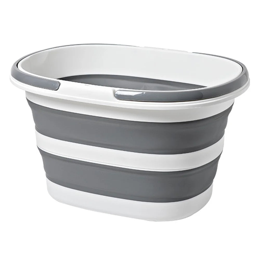 Folding Bucket 28L Portable Storage Container Dual Handle for Home / Outdoor / Car Use - Grey - 1