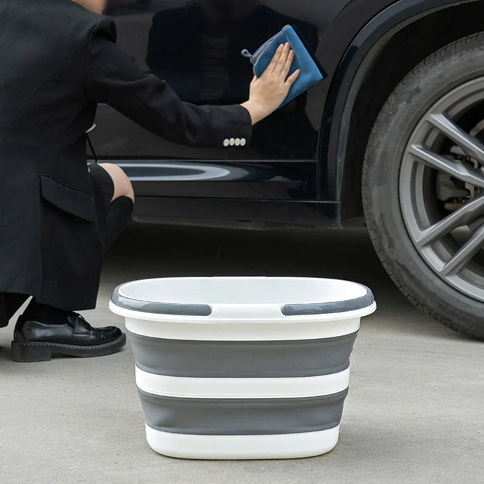 Folding Bucket 28L Portable Storage Container Dual Handle for Home / Outdoor / Car Use - Grey - 6
