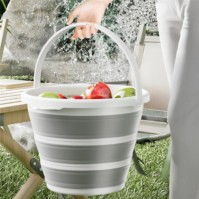 Foldable Water Bucket 10L Multi-Function Portable Collapsible Container for Home / Outdoor Use - Dark Grey - 2