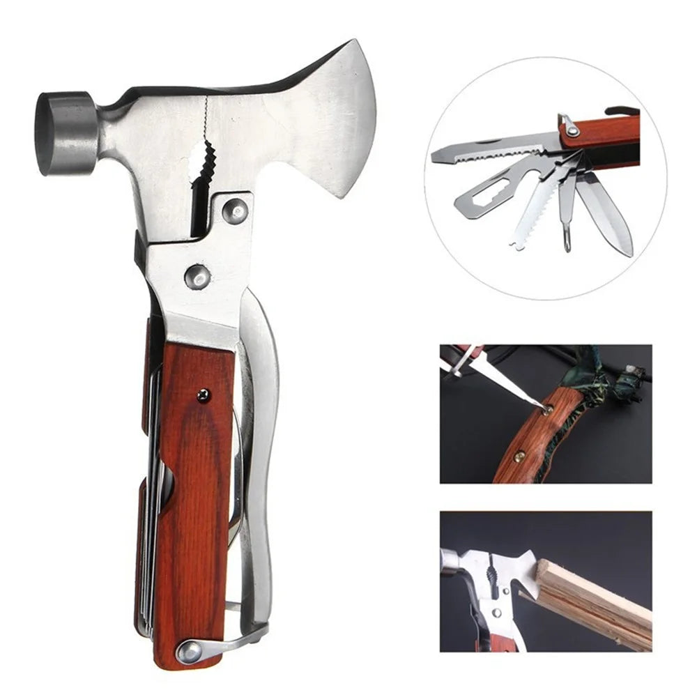 16 in 1 Multifunctional Stainless Steel Axe Hammer Outdoor Emergency Safety Tool Saw Blade - 2