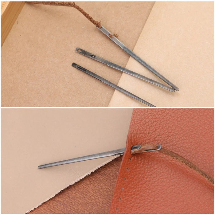 8Pcs Leather Sewing Needles Flat Head Double-Hole Steel Needles for Edge Binding Leathercraft Braiding - 5