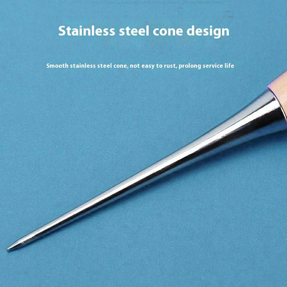 Wooden Handle Leather Awl DIY Sewing Tool Hole Punch with Protective Cap - 3