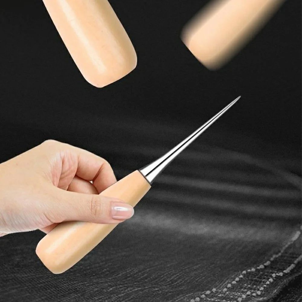 Wooden Handle Leather Awl DIY Sewing Tool Hole Punch with Protective Cap - 6