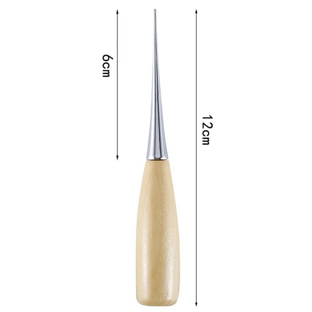 Wooden Handle Leather Awl DIY Sewing Tool Hole Punch with Protective Cap - 7